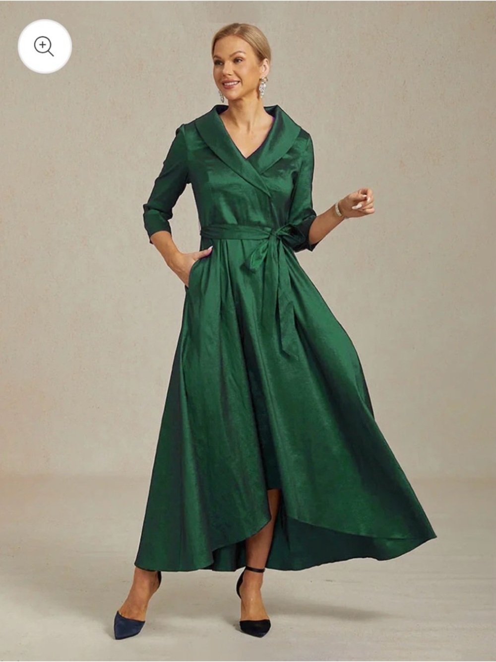 Green High Low Taffeta Cocktail Dress with Tie Belt 2XL